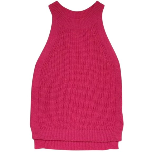 Anniewear Tops - Anniewear Womens Halter Neck Sleeveless Pink Knit Sweater Tank Top Size Small